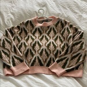 Mango Women's Pink Patterned Knit Sweater